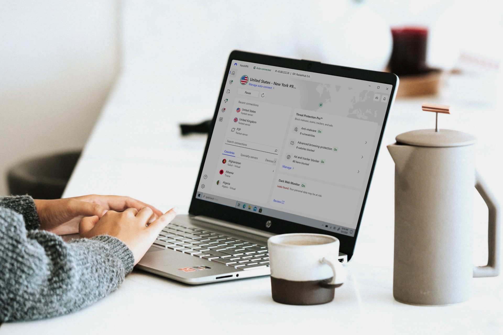 NordVPN running on a Windows laptop